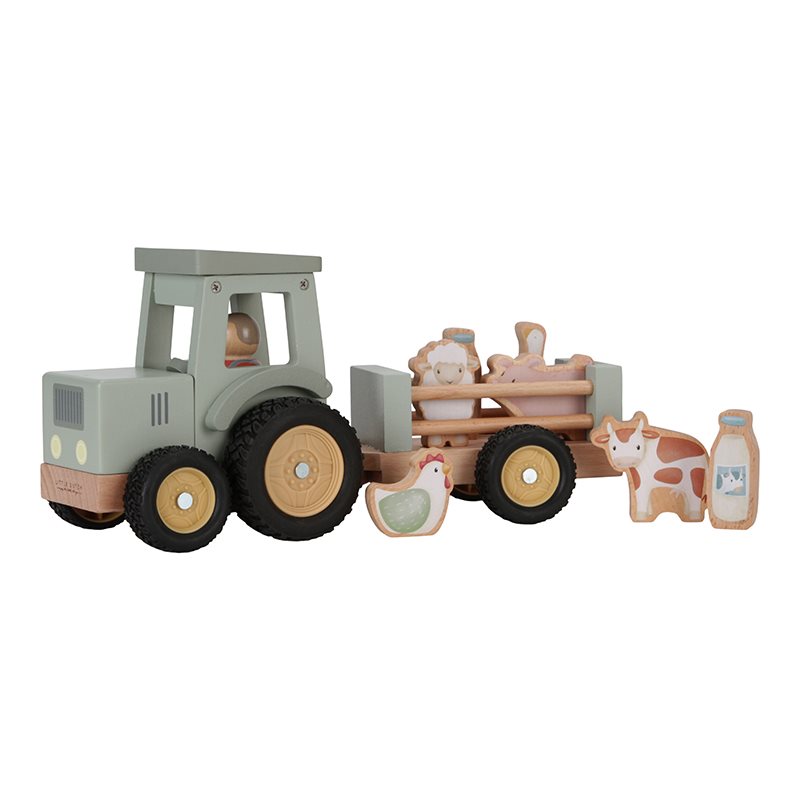 Little Dutch - Speelgoedauto Tractor Met Trailer Little Farm | Houten Dieren