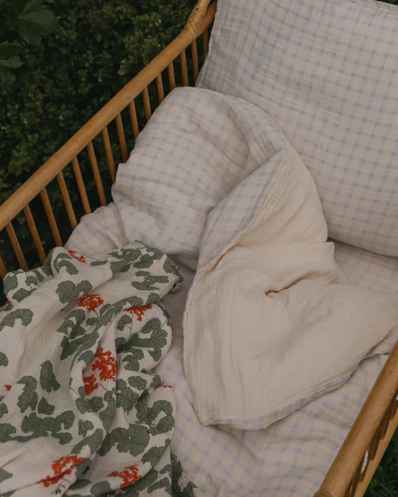 Garbo & Friends - Donsovertrek Bed 100 x 140 cm | Gingham Sky Blue