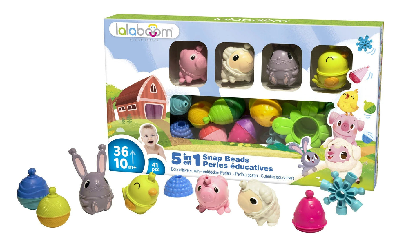 Lalaboom - Educatieve Kralen Boerderijdieren Maxi (41 stuks)