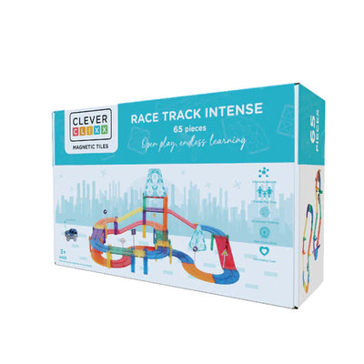 Cleverclixx - Magnetische Tegels Race Track Intense | 65-delige Racebaan Bouwset
