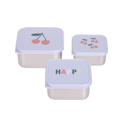 Lässig - Snackdoosjes Stainless Steel Happy Fruits Cherry (3-pack) | Snackopslag voor onderweg