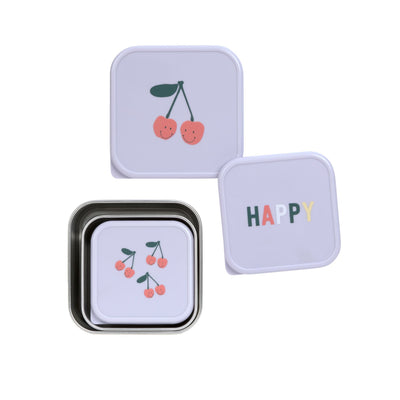 Lässig - Snackdoosjes Stainless Steel Happy Fruits Cherry (3-pack) | Snackopslag voor onderweg