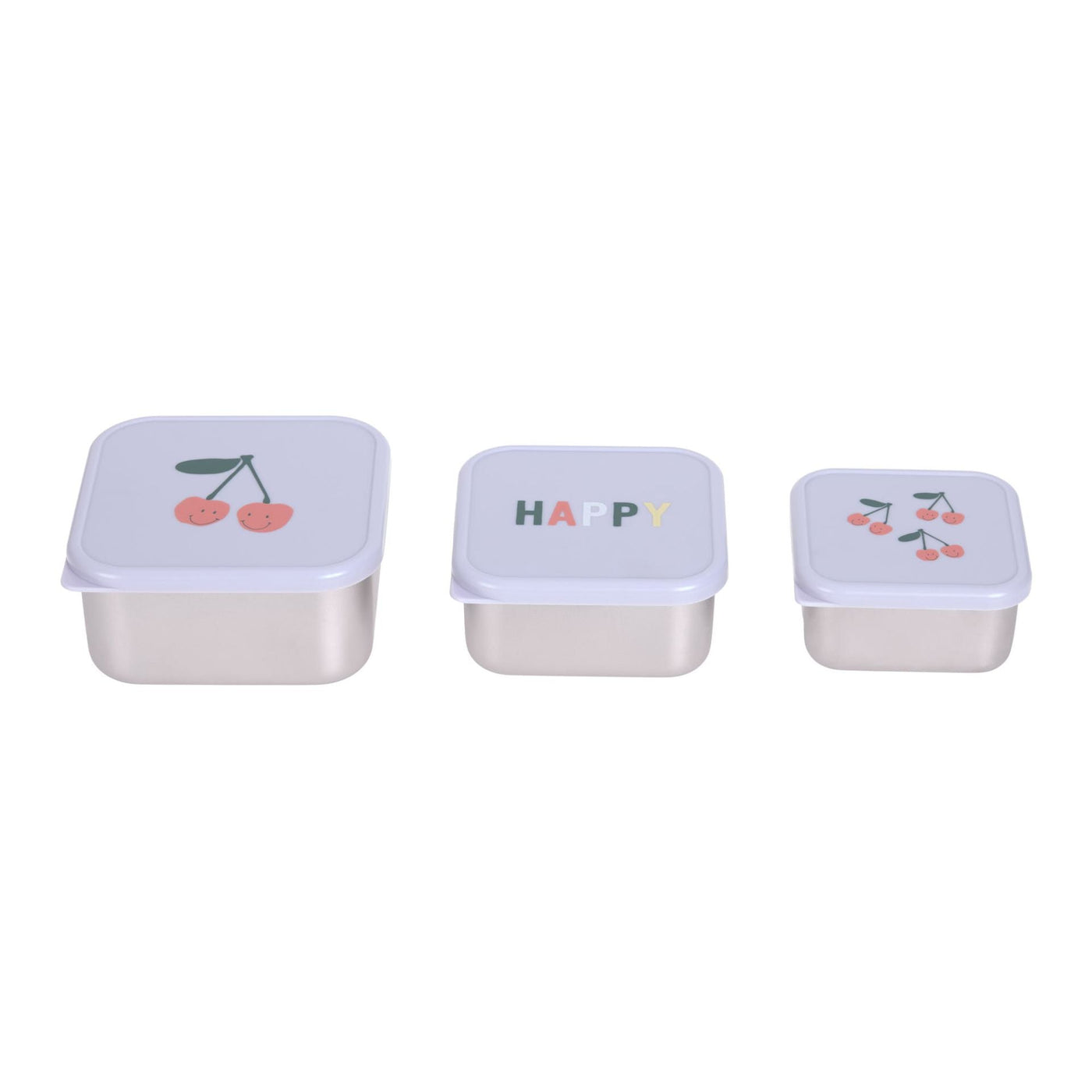 Lässig - Snackdoosjes Stainless Steel Happy Fruits Cherry (3-pack) | Snackopslag voor onderweg