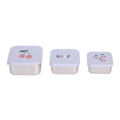 Lässig - Snackdoosjes Stainless Steel Happy Fruits Cherry (3-pack) | Snackopslag voor onderweg