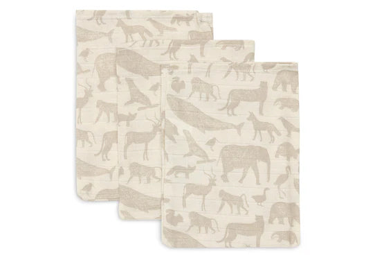 Hydrofiele Washandjes Animals Nougat (3pack)