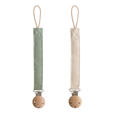 Mushie - Linnen Fopspeenketting (2 PACK) | Olive/Sand