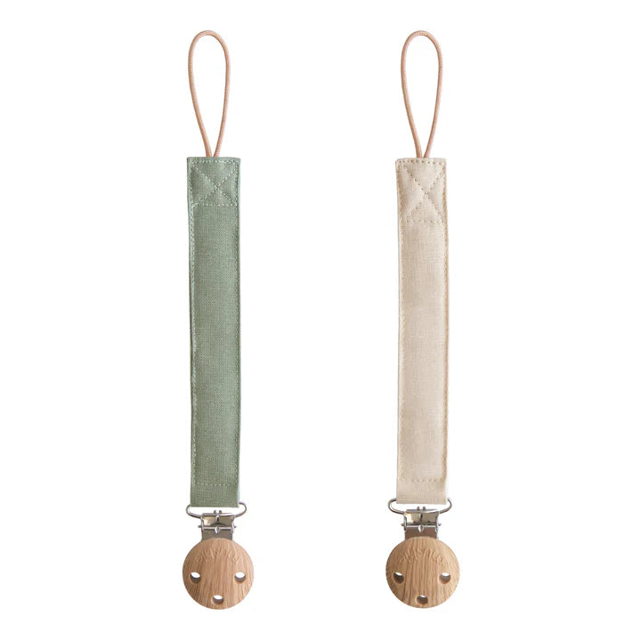 Mushie - Linnen Fopspeenketting (2 PACK) | Olive/Sand