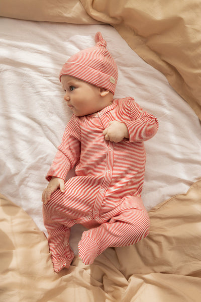 Pyjama Met Voetjes Rukano Fine Rib Stripe Red