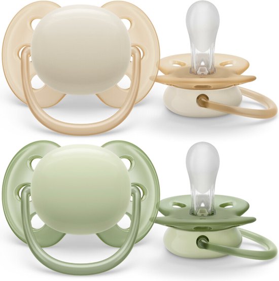 Philips Avent - Ultra Soft Fopspeen 0-6m (2 Pack) | Beige/Lichtgroen