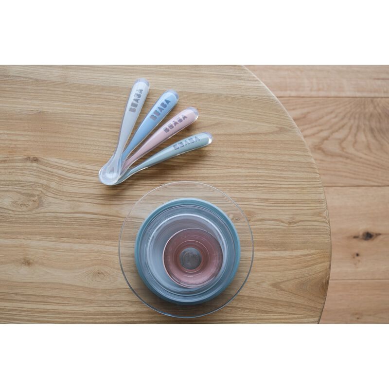 Béaba - Set Siliconen Lepels 1ste Leeftijd | Rainbow Eucalyptus (4 stuks)