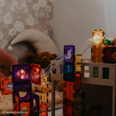 Cleverclixx - Magnetische Tegels Ball Run Dazzling Lights Intense | 100-delige Bouwset