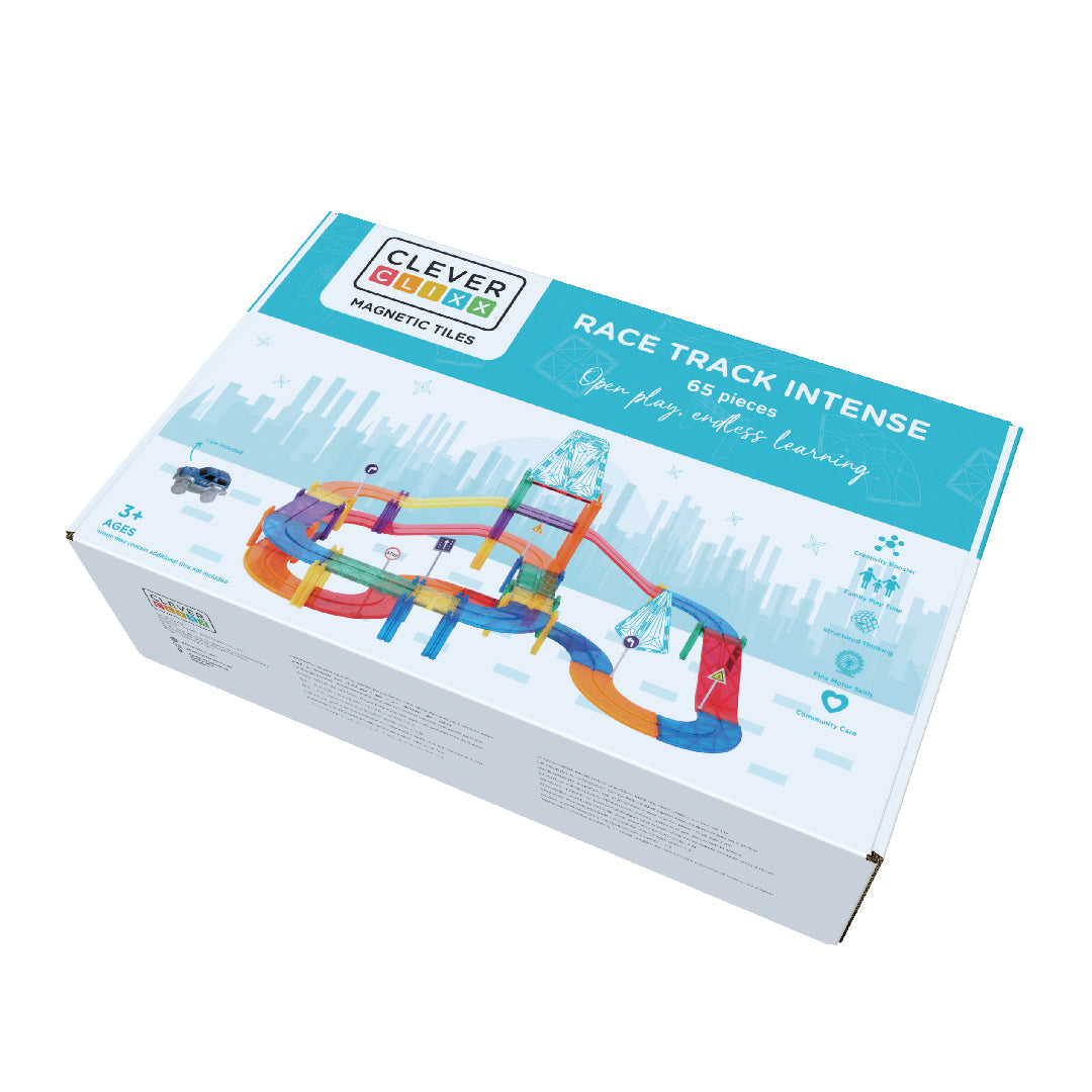 Cleverclixx - Magnetische Tegels Race Track Intense | 65-delige Racebaan Bouwset