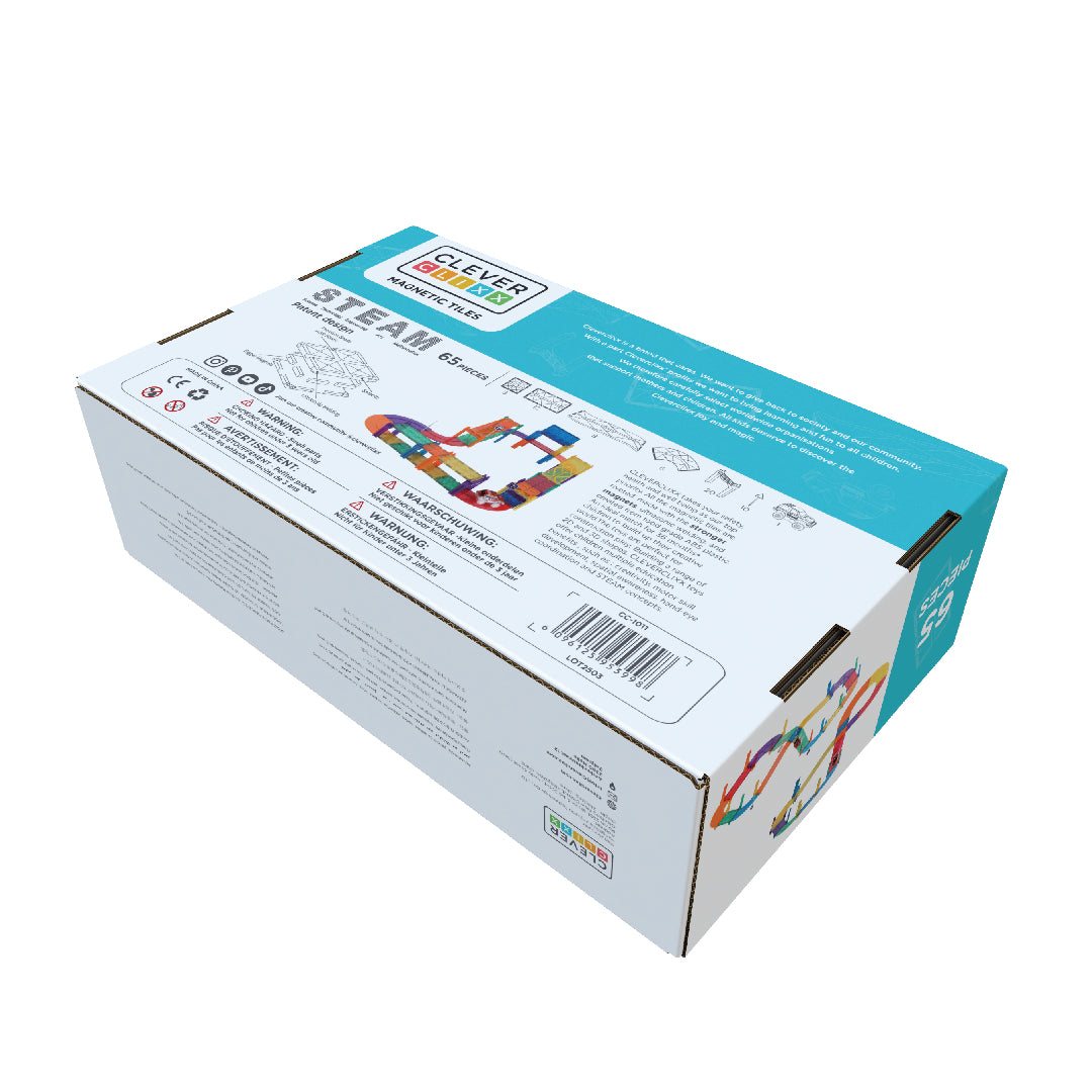 Cleverclixx - Magnetische Tegels Race Track Intense | 65-delige Racebaan Bouwset