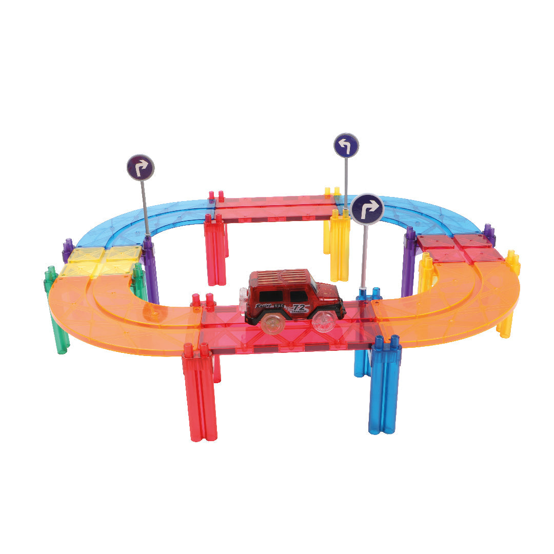 Cleverclixx - Magnetische Tegels Race Track Intense | 65-delige Racebaan Bouwset