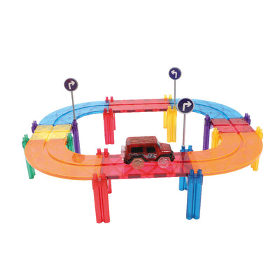 Cleverclixx - Magnetische Tegels Race Track Intense | 65-delige Racebaan Bouwset