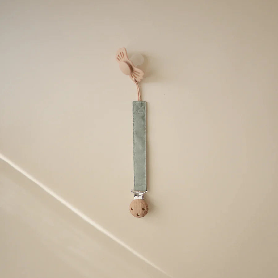 Mushie - Linnen Fopspeenketting (2 PACK) | Olive/Sand