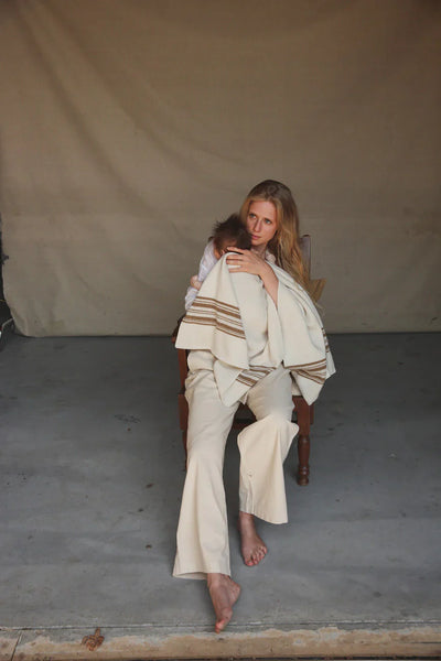 Hvid - Deken 70 x 95 cm Gilbert | Offwhite / Walnut