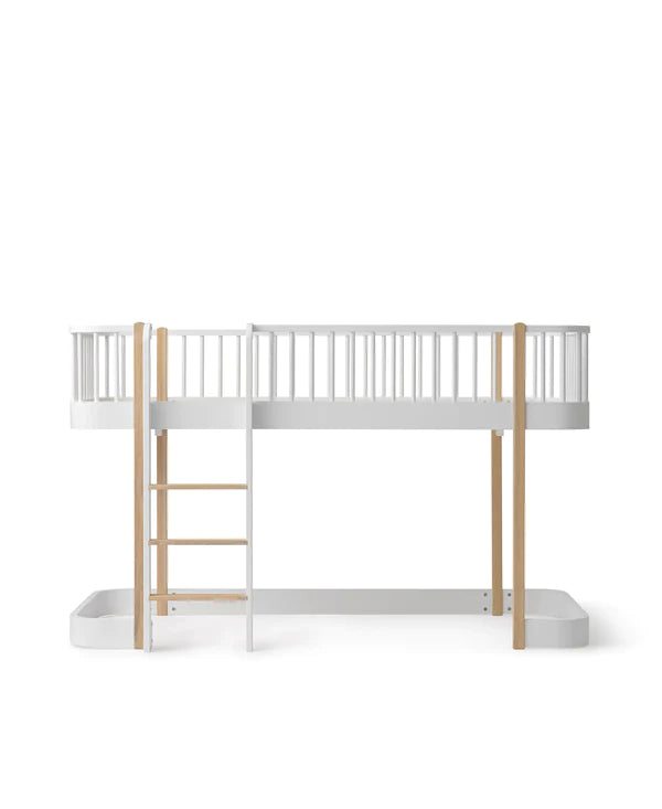 Oliver Furniture - Low Loft Bed Wood 90 x 200 cm | White / Oak