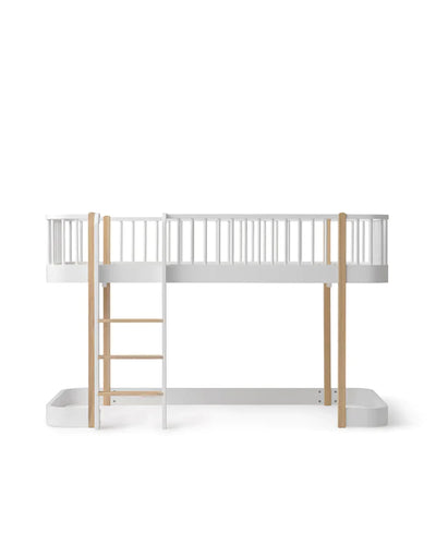 Oliver Furniture - Low Loft Bed Wood 90 x 200 cm | White / Oak