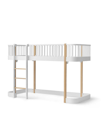 Oliver Furniture - Low Loft Bed Wood 90 x 200 cm | White / Oak