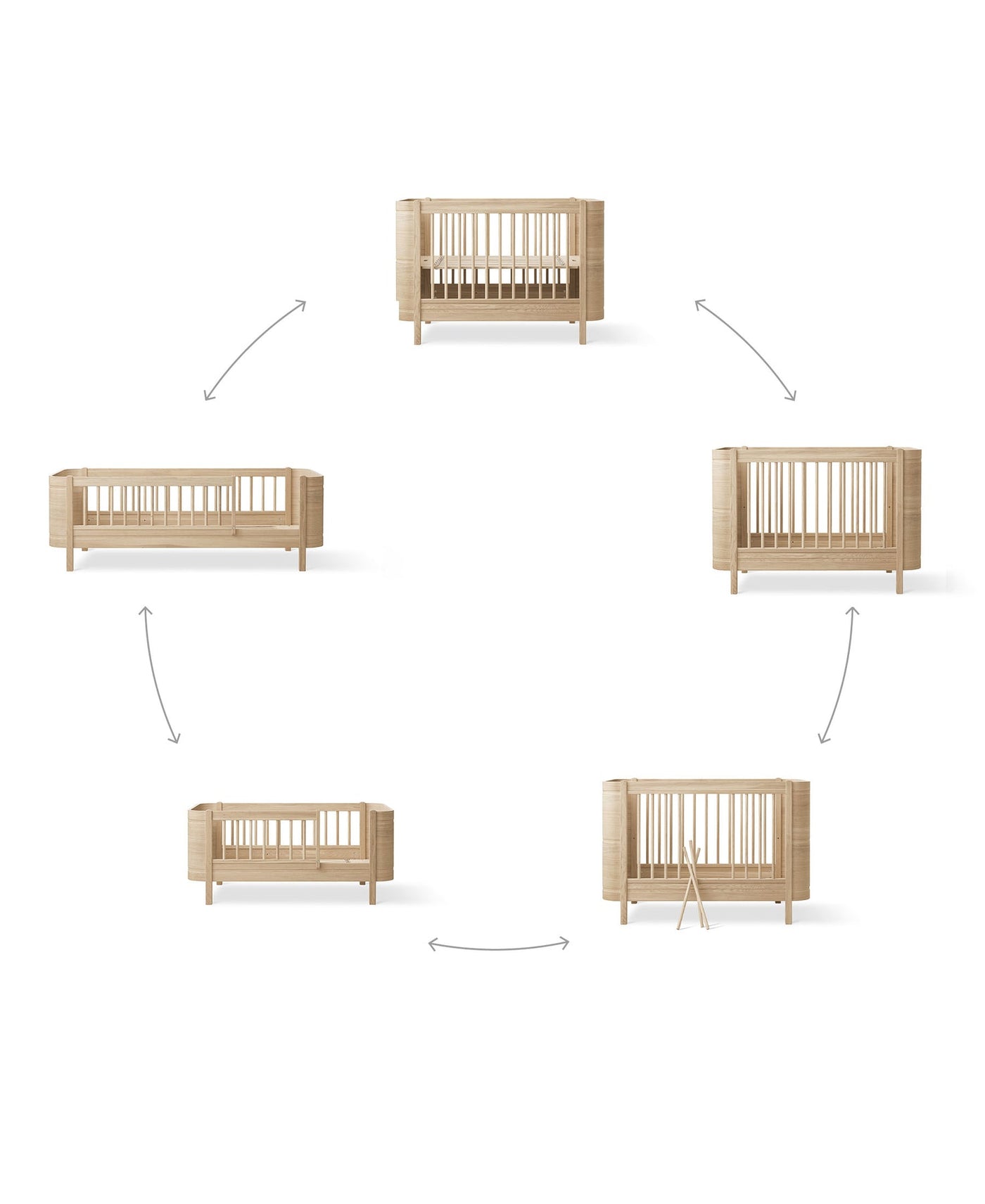 Oliver Furniture Mini+ Wood Special Oak Bed met Conversieset | Van Baby tot Junior