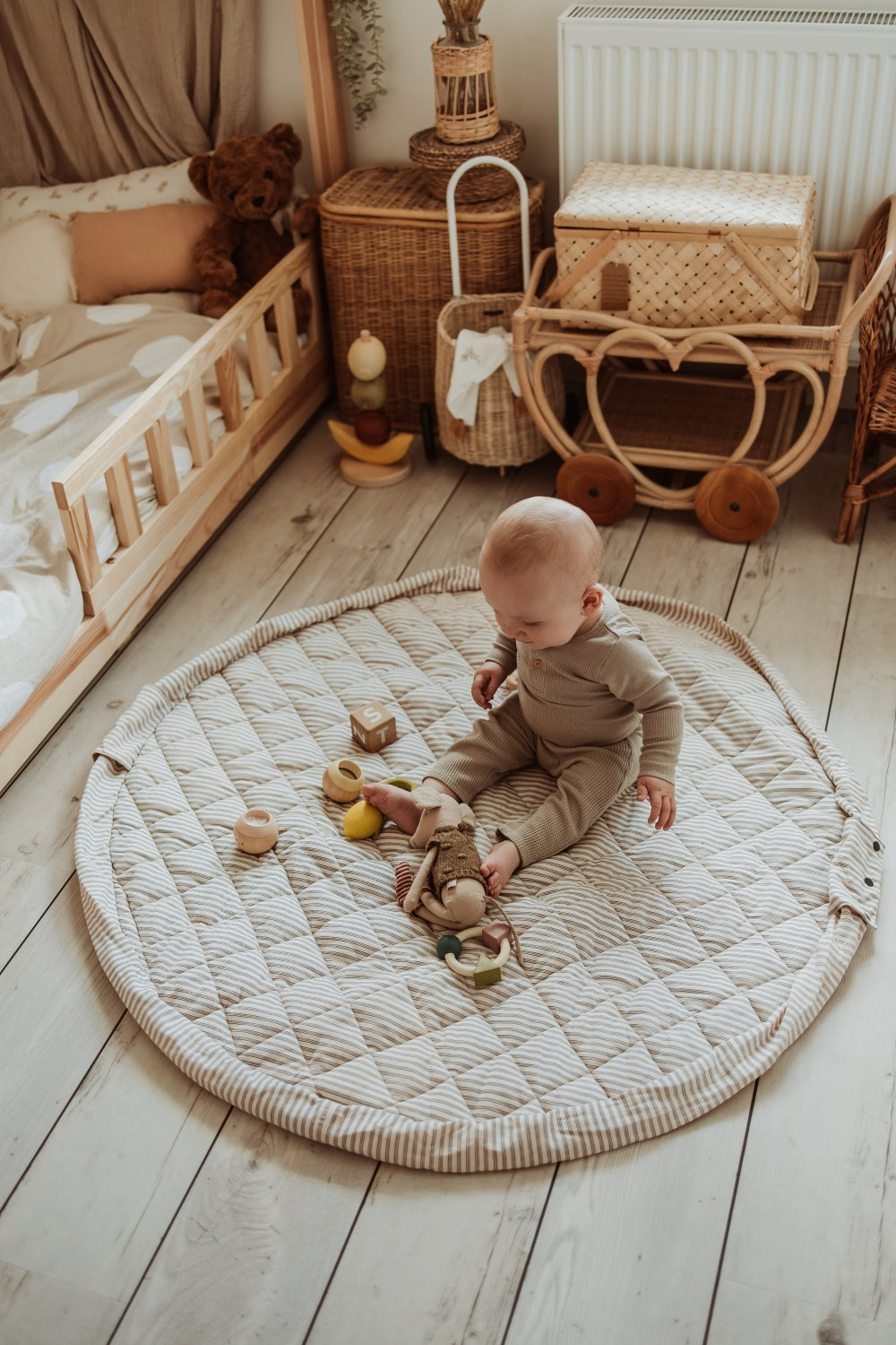 Play & Go - Opbergzak / Speeldeken Organic Stripes Blue