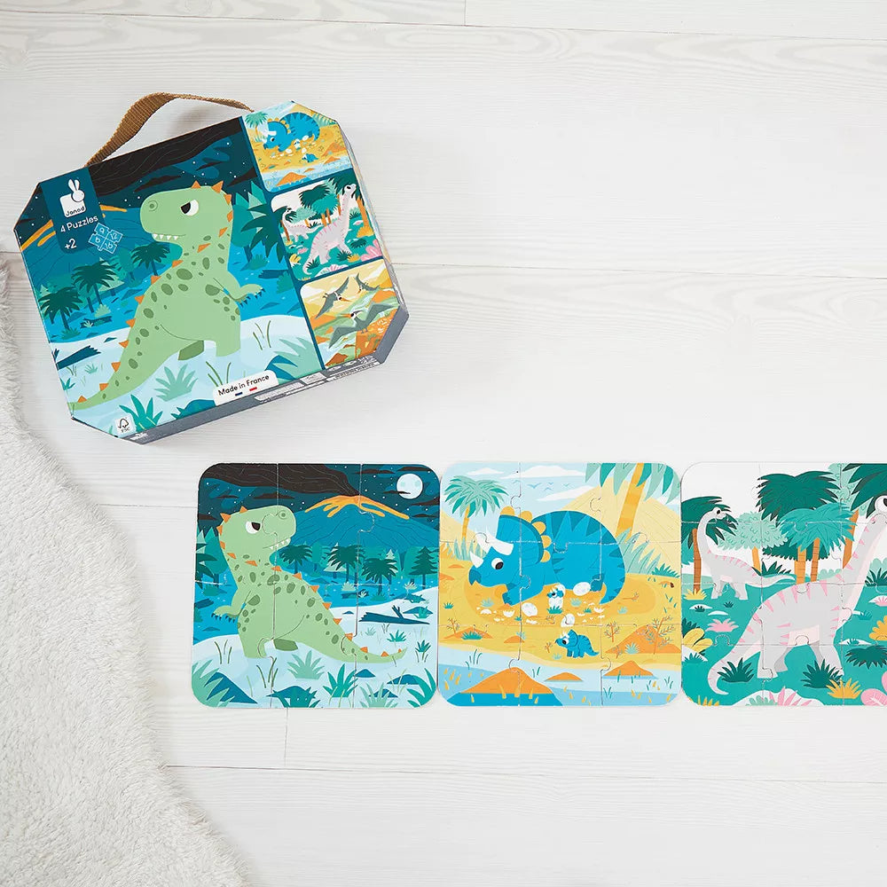 Janod - Evolutieve Puzzel Dinosaurs (4 puzzels) | Prehistorische Puzzelset voor Peuters