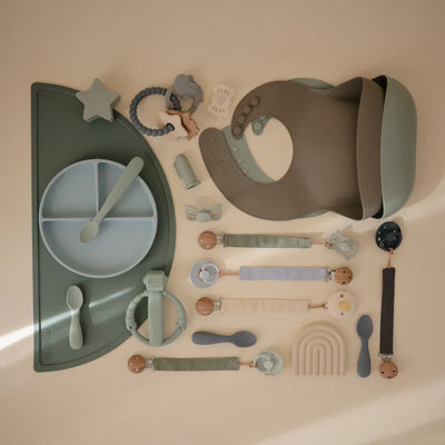 Mushie - Linnen Fopspeenketting (2 PACK) | Olive/Sand