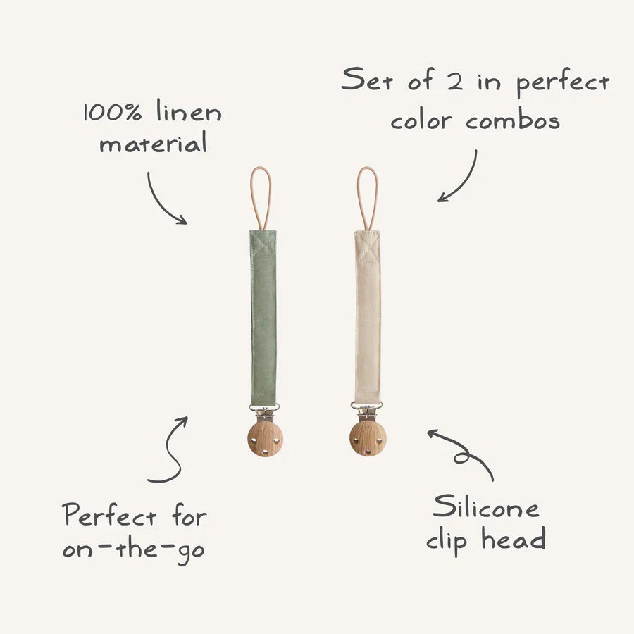 Mushie - Linnen Fopspeenketting (2 PACK) | Olive/Sand